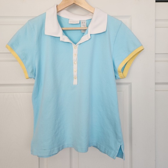 Liz Claiborne Tops - Liz Claiborne Golf Polo Shirt Light Blue, White & Yellow Accents Petite L/XL